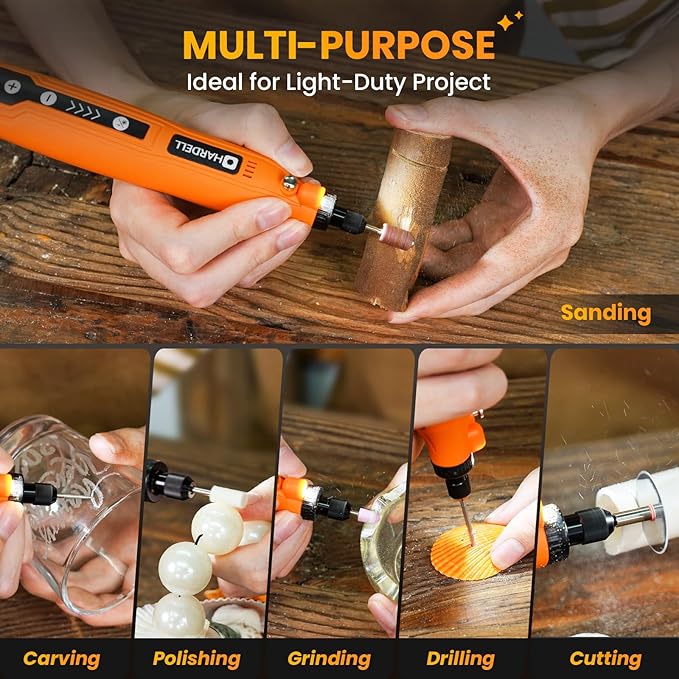 HARDELL Mini Cordless Rotary Tool, 5-Speed and USB Charging Rotary Tool Kit with 69 Accessories, Multi-Purpose 3.7V Power Rotary Tool for Sanding, Polishing, Drilling, Etching, Engraving, DIY Crafts