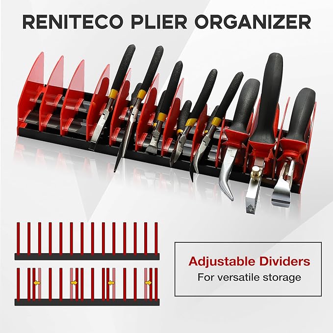 Plier Organizer Rack, Pliers Holder with Non-Slip Rubber Base and Adjustable Dividers, 11-Slot Tool Box Organizer, Cutter Organizers, Tool Drawer Organizer(Pliers Not Included)