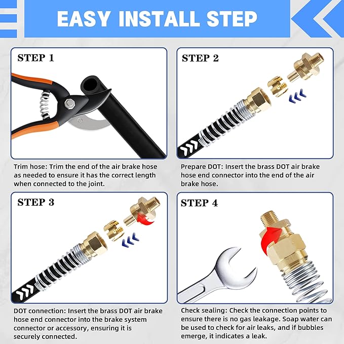 3/8??Hose x 1/4??Male Connector with Spring Guard, Dazakoot 2 Pack Air Brake Hose End Fitting with 2 Pack 3/8??Sleeve Tube