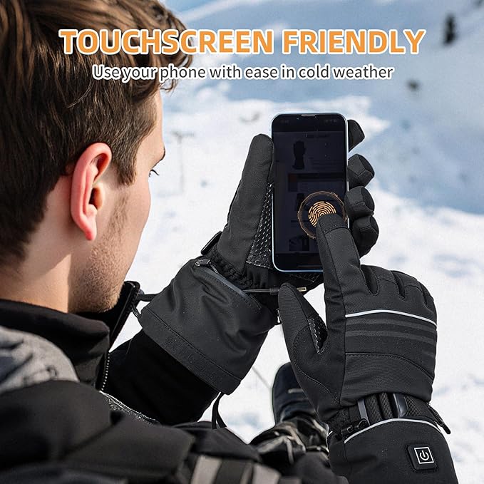 Rechargeable Heated Gloves for Men Women, Waterproof Touchscreen Winter Hand Warmer Heated Work Gloves for Cold Weather Motorcycle, Hunting, Hiking, Ski - Battery Powered Electric Thermal Warming
