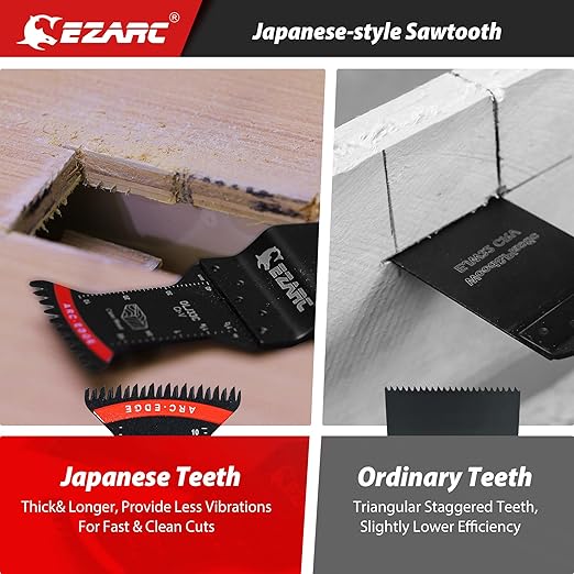 EZARC Japanese Tooth Oscillating Saw Blades, 20 PCS Arc Edge Oscillating Multitool Blades Clean Cut for Wood and Plastic, Universal Quick Release Multi Tool Blades Kits