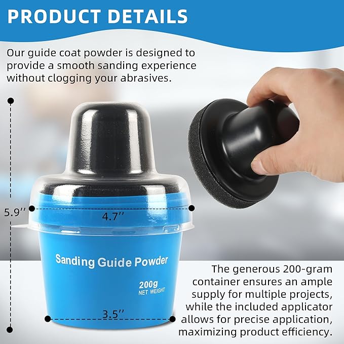 7 oz Black Dry Guide Coat Powder for Auto Body Sanding, Highlights Scratches, Pinholes & Low Spots, Moisture-Resistant Cap, Wet & Dry Sanding Compatible
