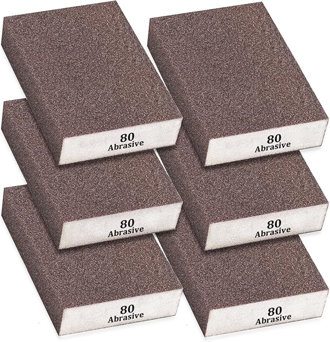 Tnisesm 6Pcs Sanding Blocks 80 Grits Sanding Sponge,for Drywall Wood Metal Washable & Reusable Sandpaper BlocksWashable and Reusable