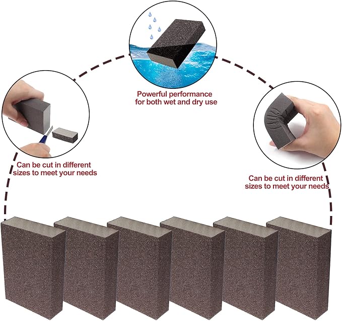 120 Grit Fine Sanding Block - 12Pcs, Wet Dry Sanding Sponge Foam Sandpaper Block Washable & Reusable Sandpaper Sponge for Drywall Wood Plastic Metal Furniture