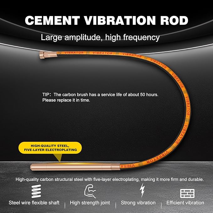 Electric Vibrator Concrete Handheld,2HP 1500W Powerful Copper Motor Construction Insertion Cement Vibrator Remove Air Bubble,Mix Concrete with Flexible Shaft Long working area 6.6 ft(2m)