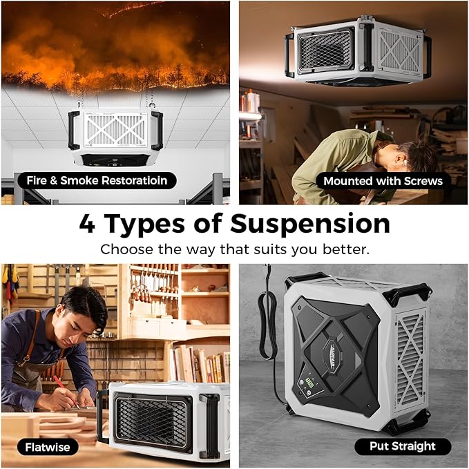ALORAIR 2 Stage 270째 Intake (580/780CFM) Air Filtration Systems Woodworking Built-In Ionizer with Remote Control & Strong Vortex Fan, Hanging Mode for Works Shop, Shop Dust Collectors, Purecare 780IG