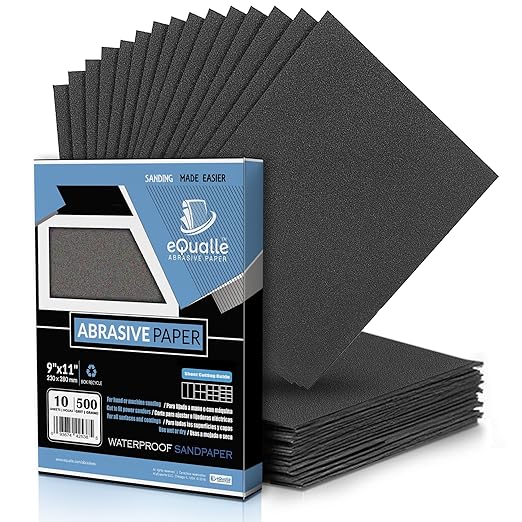 500 Grit Sandpaper Sheets 10 Pack 9x11 in Waterproof Abrasive Heavy Duty Smooth Sanding Wood Metal Drywall Surface Preparation Lija para Preparaci처n De Pintura Rust Removal Woodworking