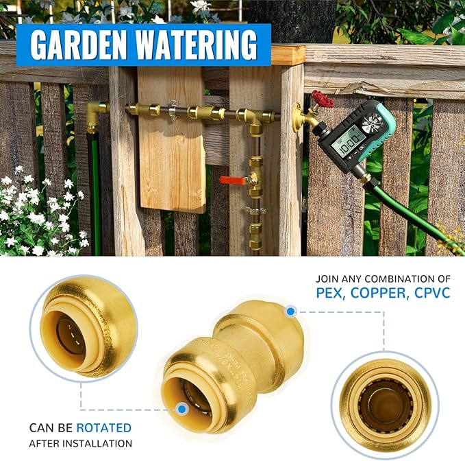 SUNGATOR 3/4 Inch Coupling, Push Pex Fittings 3/4 Inch, No Lead Brass Push-to-Connect Plumbing Fittings for Pex Pipe, Copper, CPVC, with 1 Disconnect Clip, Pack of 12