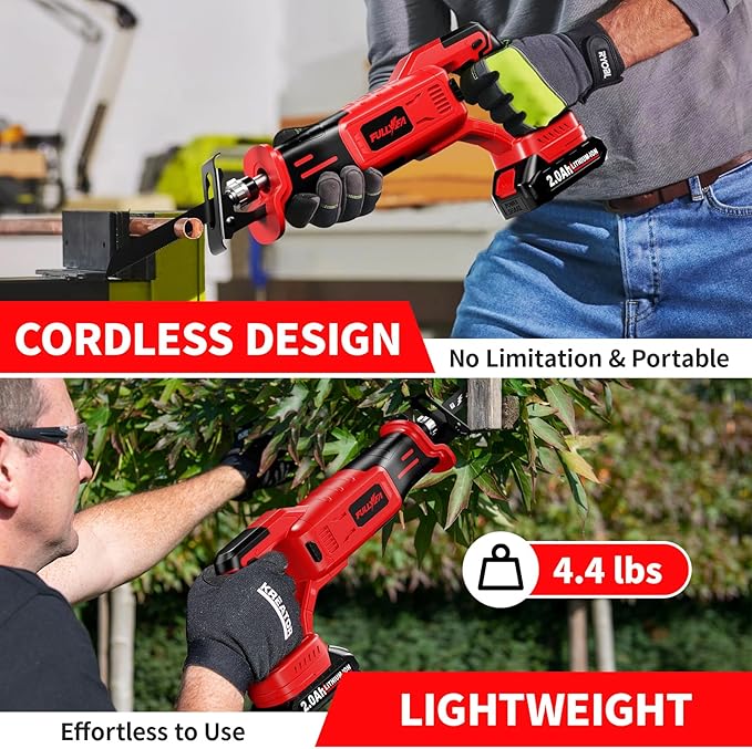 Reciprocating Saw Cordless, Brushless Recipro Saw 0-3500 SPM, Cordless Saws with 2 * 2.0Ah Battery & 4 Blades, Battery Powered Reciprocating Saws for Wood/Metal/Plastic Cutting