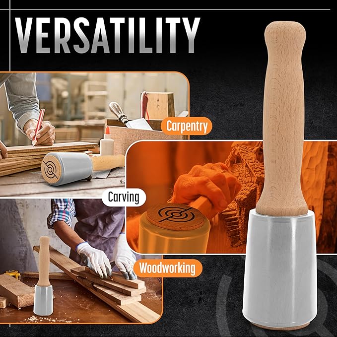 Precision Wood Carving Mallet 15oz for Woodworking, Comfortable Wooden Handle Reduces Hand Fatigue, Non-Marring Urethane Head Protects Tools, Chisel Hammer from Schaaf Tools