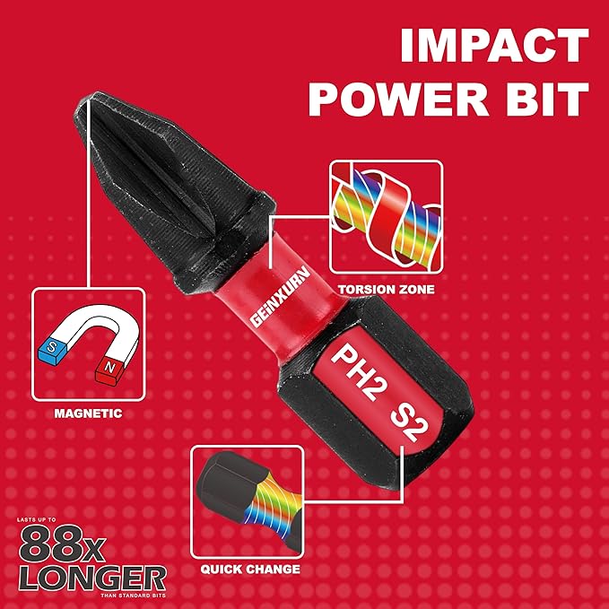 Impact Tough Phillips Square Torx 1 in. Insert Driver Bits, 41Pack T20/T25/PH2/SQ2 Screwdriver Power Bits Set with 1Pcs Impact Bit Holder
