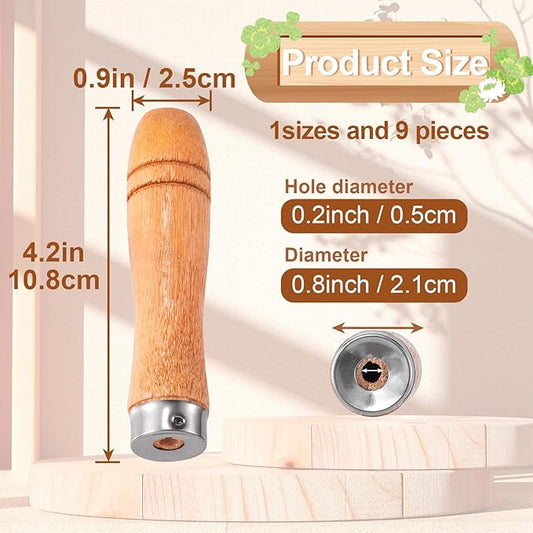9 PCS Wooden File Handles with Strong Metal Collars, Large Wood Handle for 10" - 12" File, Screwdriver Hand Drill File Handle