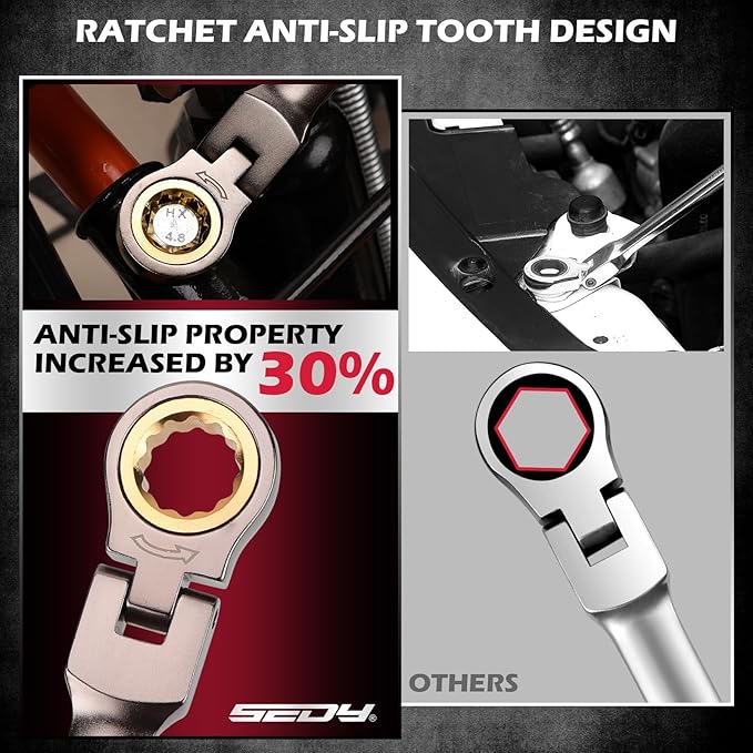 SEDY Premium 12-Piece Metric Flex-Head Ratchet Wrenches Set 8-19mm with Magnetic Organizer, Cr-V Steel Ratcheting Wrench Set with 72 Teeth 180째 Flex Head, Ratchet Combination Wrench Set for Repair