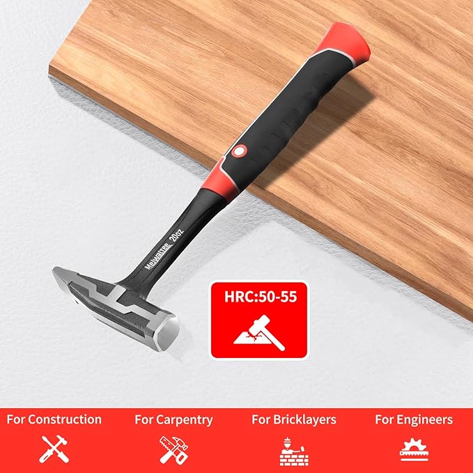 Meiwaltee 20 oz One-piece Forged Engineer Hammer, Sheet Metal Hammer 850g, Non-slip Rubber Grip For Construction, Gardening, Home Improvement