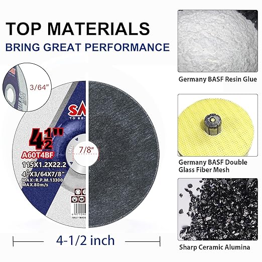 SALI 40 Pack Cut Off Wheels 4.5 Inch General Purpose Metal Depressed Center Cutting Wheel for 4.5" Grinders- Cutting Disc Aggressive Cutting 4.5" x 3/64" x 7/8" Operating Up to RPM 13300 and 80 M/S