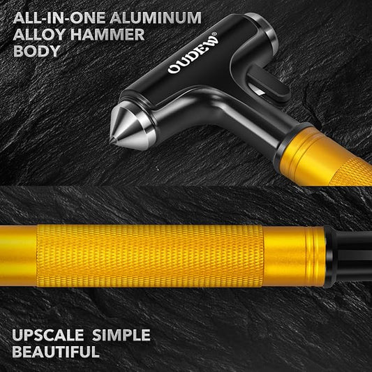 Car Safety Hammer, Car Glass Breaker with Seat Belt Cutter, Automotive Escape Tool, Metal Window Breaker, Emergecy Safety Hammer for Accidents (Gold)