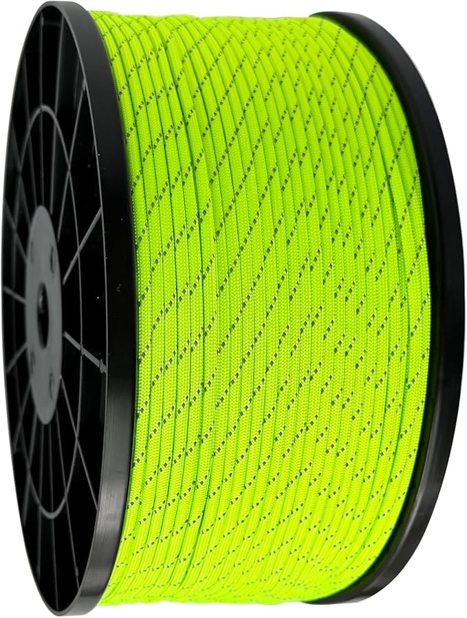 Reflective Paracord 550 lb, 7 Strand Paracord Rope 1000ft 4mm, Nylon Parachute Cord for Camping, Neon Green