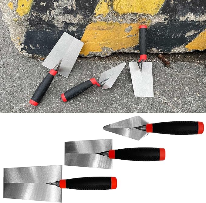 3 Pack Masonry Hand Tool Set, 5??Brick Pointing Trowel, 5.6??and 7??Bucket Margin Trowel, Carbon Steel Bricklaying Hand Tool for Concrete, Cement, Plaster, Tile Construction Projects