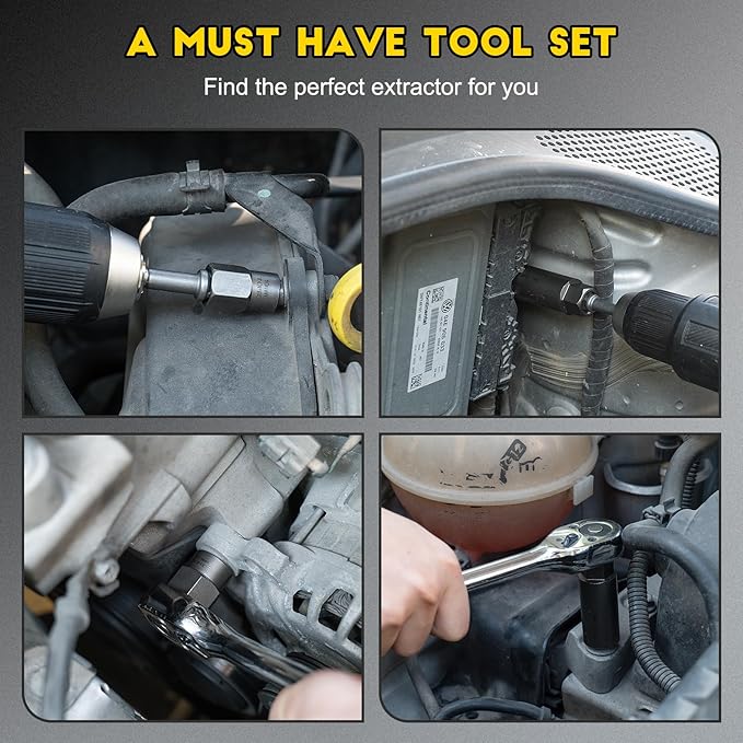 Topec Deep Bolt Extractor Set 28PCS, 3/8" Drive Bolt Extractor Kit, Spark Plug Extractor Socket Set, Lug Nut Removal Tool for Stripped, Broken, Rounded Bolts Lug Nut Stud Remove