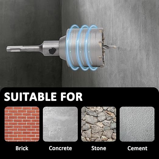 6PCS Concrete Hole Saw Kit,Masonry Hole Saw with SDS Plus & Max Shank for Masonry Brick Cement Stone Wall Drilling Core bit Set 40/65/80/100/125mm