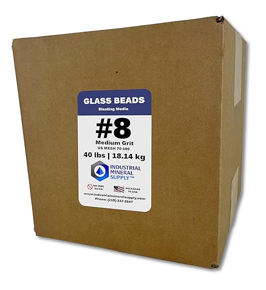 Glass Beads Blasting Abrasive Media - 40 lbs or 18.14 kg - Blast Cabinets or Sandblast Guns - Cleaning, Peening and Finishing (#8 - Medium)