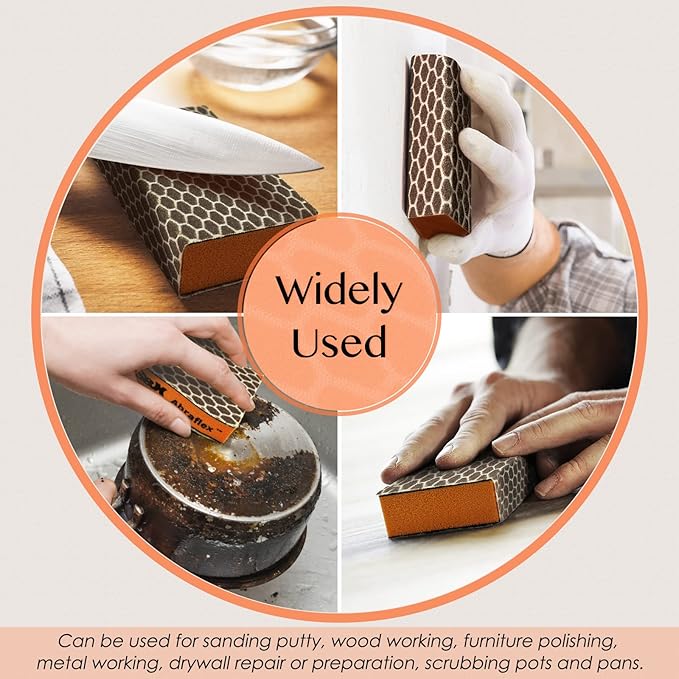 S&X Sanding Block Hook and Loop Sandpaper Assortment, 100-Pack, Multipurpose Coarse Medium Fine Sanding Sponge Set for Wood, Drywall, Metal, Washable and Reusable (Grit 120)