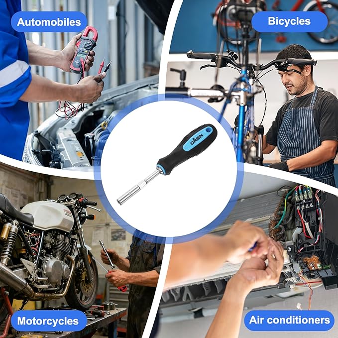 HARFINGTON Metric Nut Driver 6mm/8mm/10mm CR-V Non-Magnetic Detachable Tip Hollow Shafts Hex Socket Screwdriver with Anti-Slip Handle for Automobile Repair Bit Driver, Blue/Black