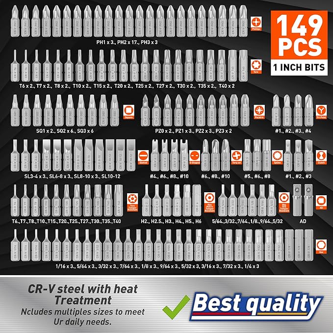 Amartisan 258-Piece Ultimate Screwdriver Bit Set, Chrome Vanadium Steel Driver Bit Set, Security bit set, Includes Bits Holder, Nut Driver, etc (Orange)