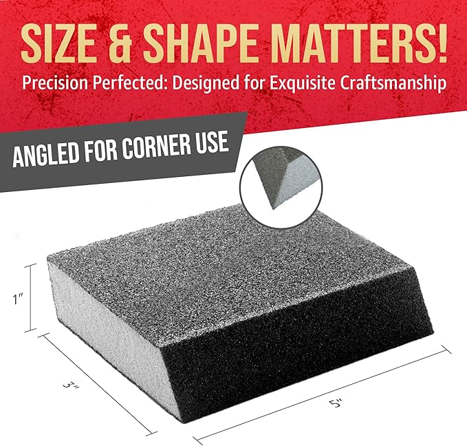 Virginia Abrasives 5??x 3??x 1??Dual Angle Medium/Fine Grit Sanding Sponge Blocks -Washable & Reusable Sandpaper Foam Bricks/Pads for Polishing/Finishing Drywall, Wood, Metal - Wet/Dry - 24 Pcs Pack