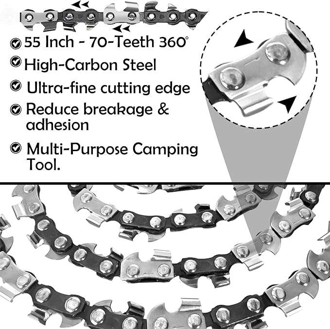 55 Inch High Limb Rope Saw – Dual Sided Pocket Chainsaw with 70 Sharp Teeth 360° – Rope Tree Saw High Limb Tool with Storage Box for Outdoor Adventures