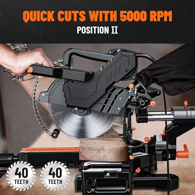 DOVAMAN Updated 10-Inch Dual Bevel Sliding Miter Saw, Multi-Material Cutting w/ 3 x TCT Blades, 2-Speed 5000/3200 RPM, LED Shadow Line, 0-45° Bevel & Miter Cut, Max Cut 3.5" x 13.4", 9 Positive Stops