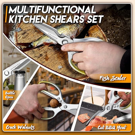 TIJERAS Kitchen Scissors Set Gold - Stainless Steel Kitchen Shear, Sharp Meat Scissors, Heavy Duty Poultry Shears, Japanese Cooking Scissor for Food, Chicken, and Turkey, Christmas Gifts for Men Women