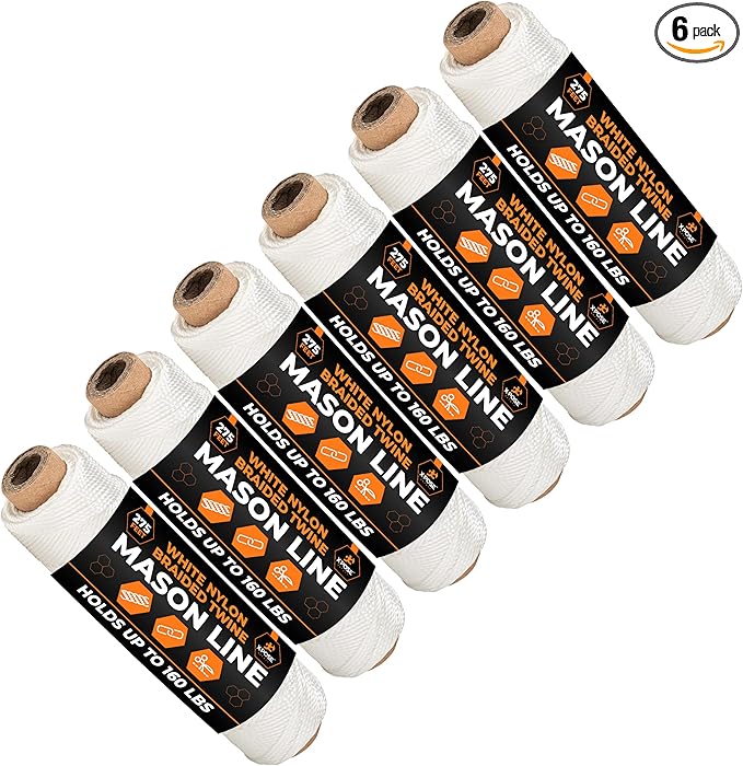 Xpose Safety White Mason Line String ??#18 Braided Nylon Twine ??275 Ft Durable Construction Line for Masonry Tools, String Level, Landscaping, and Gardening Pack of 6