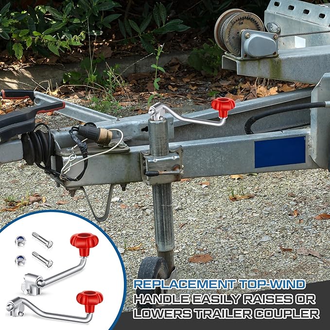 2 Set Trailer Jack Handles Replacement Crank Accessories Fits Most Trailer Jacks, Comes with Bolt Nut Spacers, Top Wind Jack Handle Red and Black (Red)