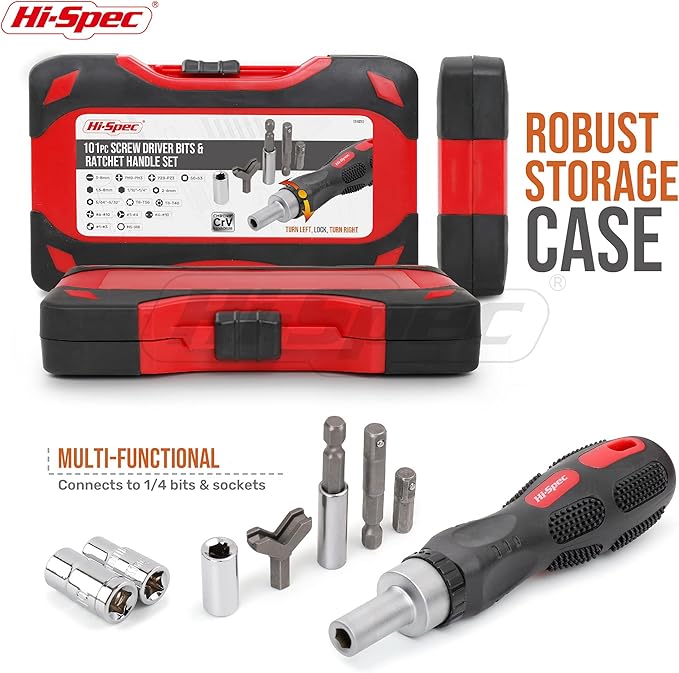 Hi-Spec 101pc Multi Bits Screwdriver & Ratcheting Handle Tool Set Kit. Complete 1/4??Hex Screwdriving with Tamper Proof Security Driver Bits