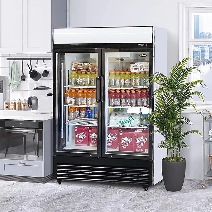 51" Commercial Glass 2 Door Display Refrigerator Merchandiser - Upright Beverage Cooler With Led Lighting