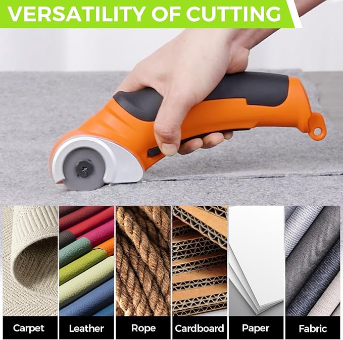 Cordless Electric Fabric Scissors, Power Rotary Cutter,Cardboard Box Heavy Duty Scissor, Rechargeable Sewing Shears (With 2 Blades)