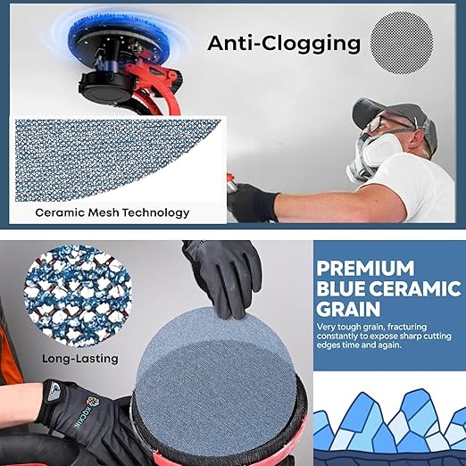 9 Inch Premium Ceramic Mesh Sanding Disc 120 Grit, 25 Pack Round Hook and Loop Mesh Anti-Clogging Drywall Sandpaper Disc Dust Free for Drywall Sander