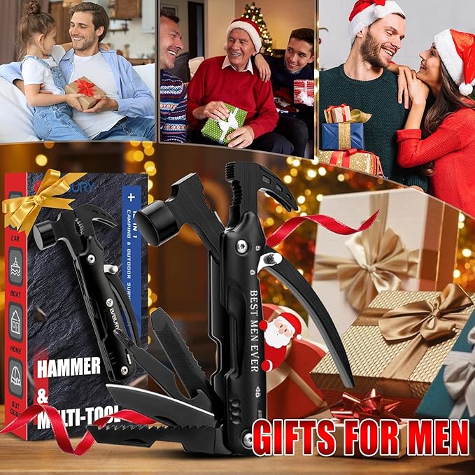 BIBURY Stocking Stuffers for Men, 12 in 1 Hammer Multitool White Elephant Gifts for Adults, Gift for Dad Who Have Everything, Mens Gift for Christmas, Cool Gadgets for Boyfriend Husband, Gift for Men