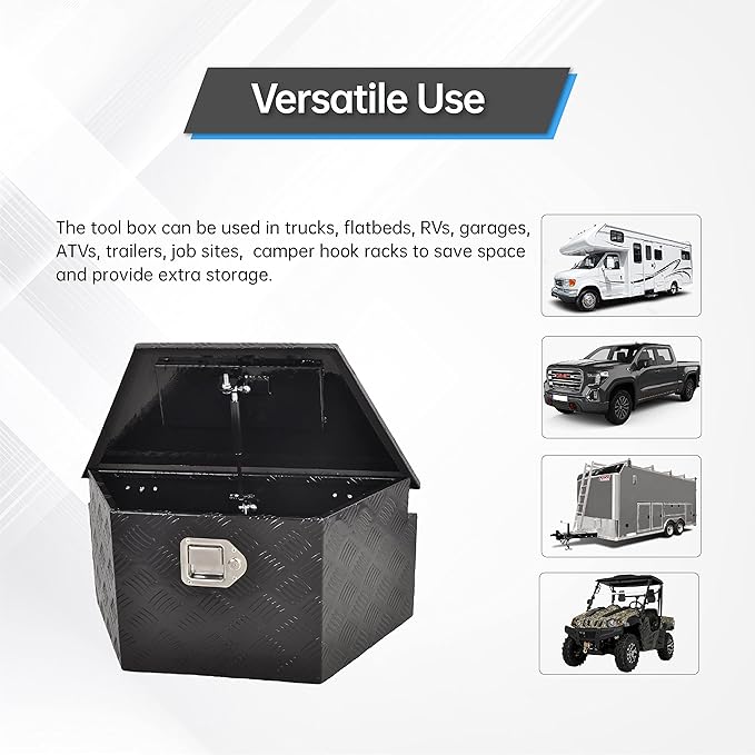 26 Inch Aluminum Tongue Tool Box Heavy Duty 5 Bar Tread Trailer Tongue Box Pick Up Truck Tool Box Storage Organizer with Lock & Keys (26"X13.3"X12")