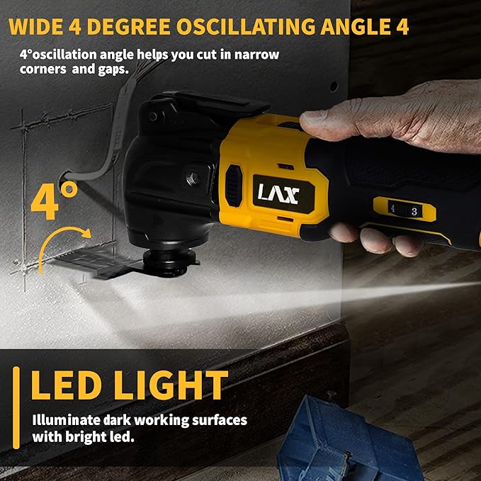 Oscillating Multi Tools for Dewalt 20V Battery, Multi-Use Cutting and Sanding Tool, 4째Oscillation Angle, 6 Variable Speeds, Quick-fit Blade Design with 22pcs Accessories for Cutting, Sanding, Scraping