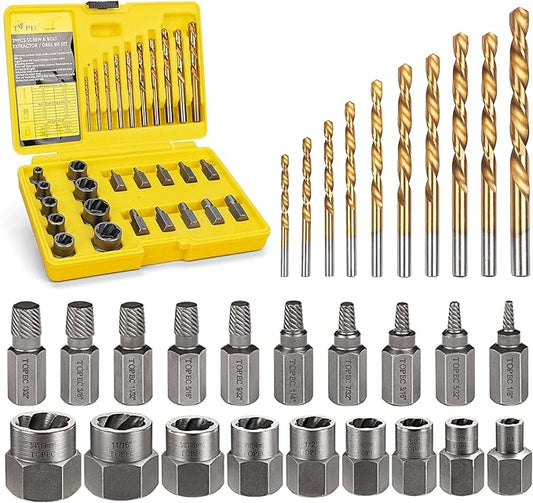 Topec Bolt Extractor Kit, 29 Piece Screw Extractor and Left Hand Drill Bit Set, Easy Out Stripped Lug Nut Remover Socket for Stripped, Damaged, Rounded-Off, Rusted Bolts, Nuts & Screws