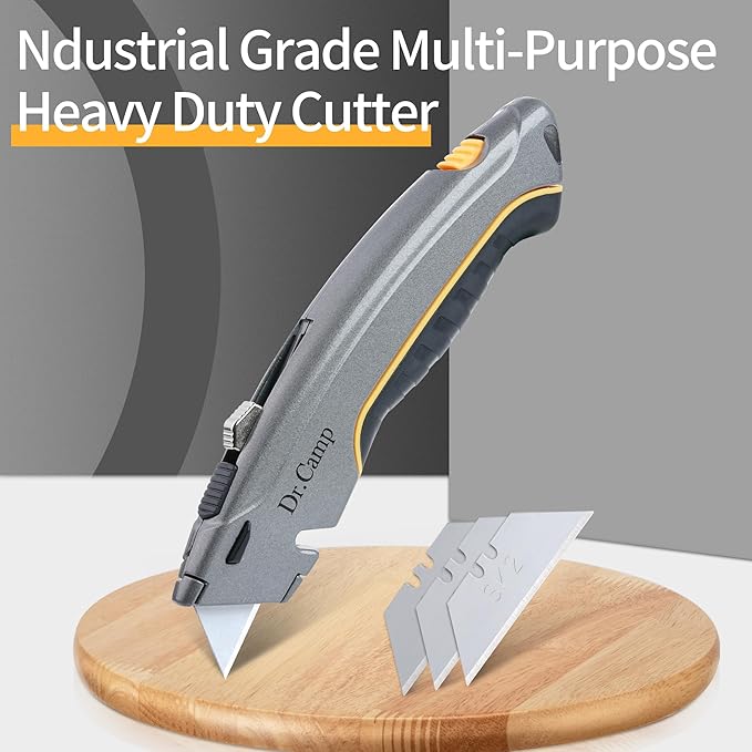 Utility Knife Retractable Box Cutter Zinc Alloy Razor Knife with 3 Blades Safety Carton Cutter for Boxes Carpet Leather Cortador de Cajas