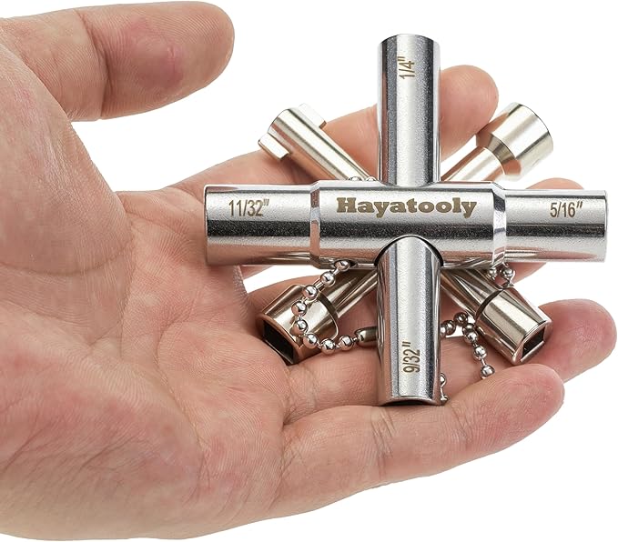 HAYATOOLY 4-Way Sillcock Key, 2-Pack 40Cr Water Key, Multi-Functional & Utility Wrench, Shut Off Tool for 1/4", 9/32", 5/16", 11/32" Valve, Spigot & Electric Meter, Ideal for Home, Public & Commercial