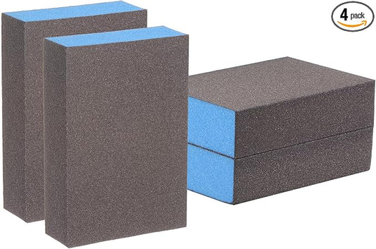 HARFINGTON 4pcs Sanding Sponge Blocks #220 (800-1000 Grits) Wet/Dry Hand Sanding Sponges, 100x70x25mm Foam Sanding Block Pad for Polishing Kitchen Metal Wood Drywall Furniture, Brown&Blue
