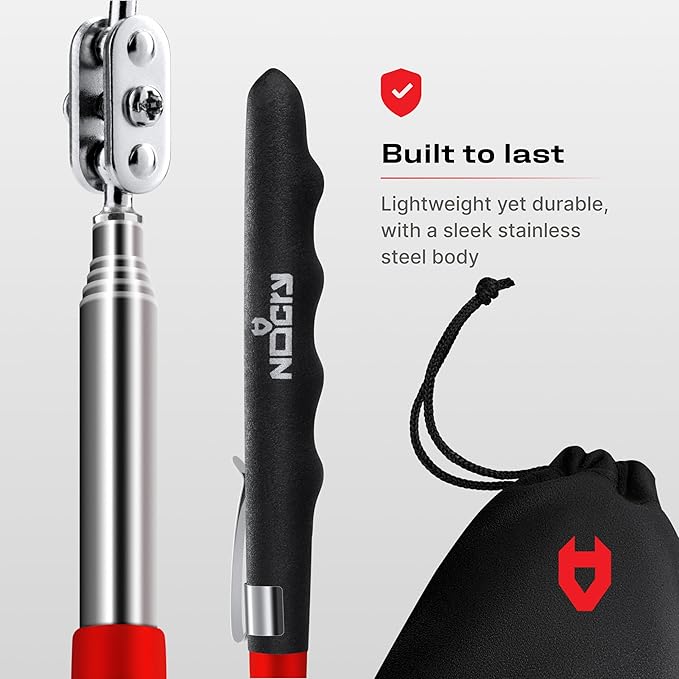 NoCry Heavy Duty Telescoping Inspection Mirror ??3.23 Inch Round Mirror on a Stick; 2-in-1 Storage Pouch; Extendable Mirror up to 30in; Non-Slip Handle; 360째 Inspection Mirror Telescoping Swivel Head