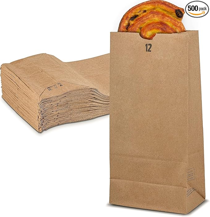 MT Products Brown Lunch Bags 12 lb. - Disposable Paper Bags (Pack of 500) - Made in the USA