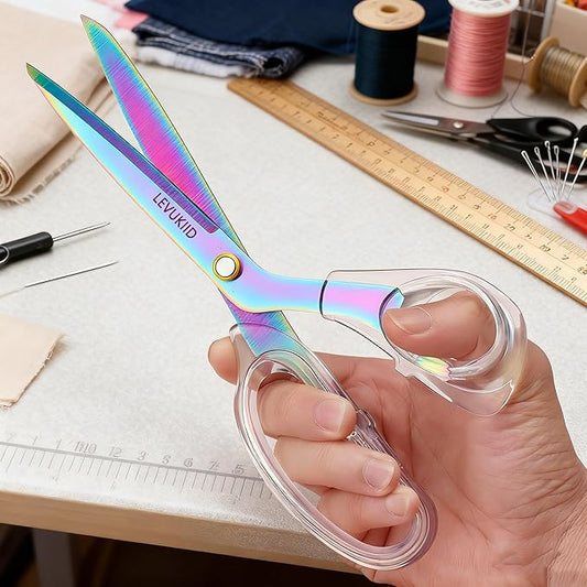 fabric scissor scissors all purpose, 9 Inch Titanium Coated Blades and Ergonomic, Clear Sscissors for Office Desk, Modern Design for Craft, Sewing, fabric,Office/Multicolored