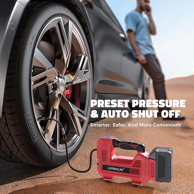 Cordless Tire Inflator Portable Air Compressor Tire Air Pump Compatible With Milwaukee 18V Battery- LIVOWALNY 160PSI Auto Pump with Digital Pressure Gauge for Car Tires, Bicycle, Balloons (No Battery)