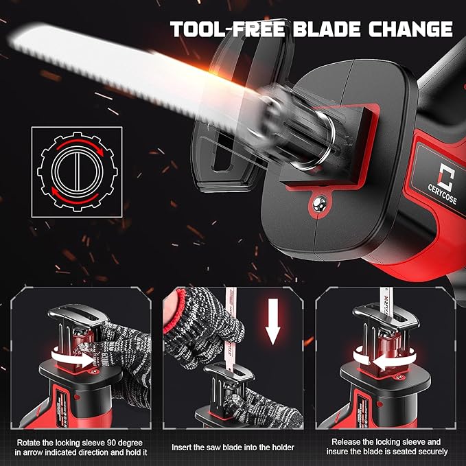 Cordless Brushless Reciprocating Saw, Compatible with Milwaukee 18V Batteries, Tool-Free Blade Change, Includes 4 Saw Blades for Wood, Metal & PVC Cutting (Battery Not Included)